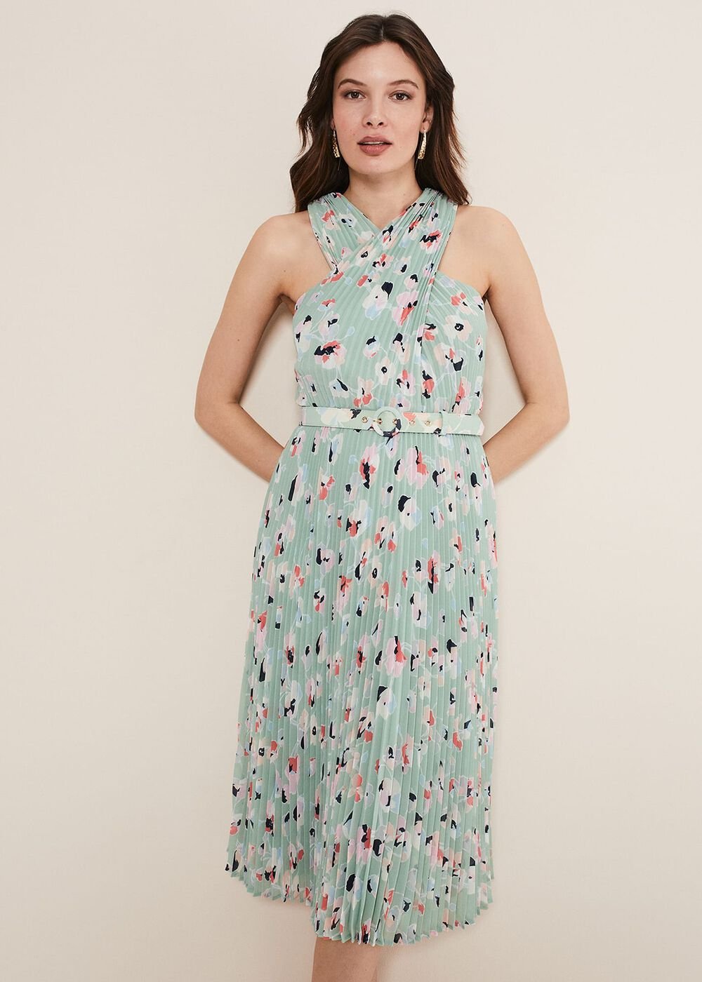 Portia Print Pleated Dress - Peppermint/Multi
