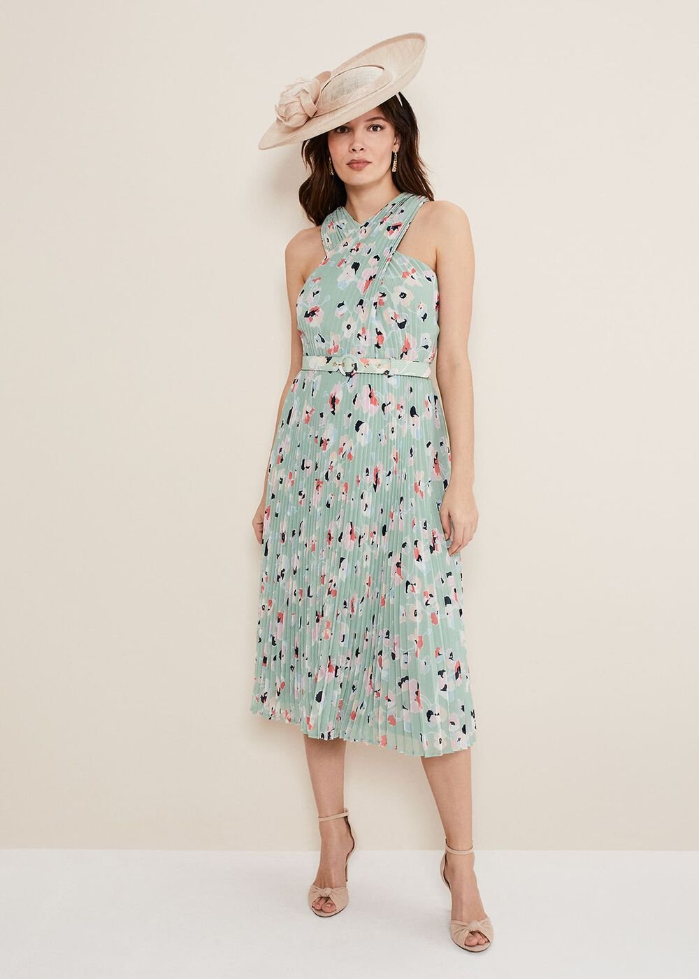 Portia Print Pleated Dress - Peppermint/Multi
