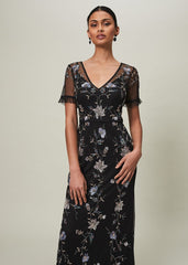 Sierra Sequin Floral Dress - Black