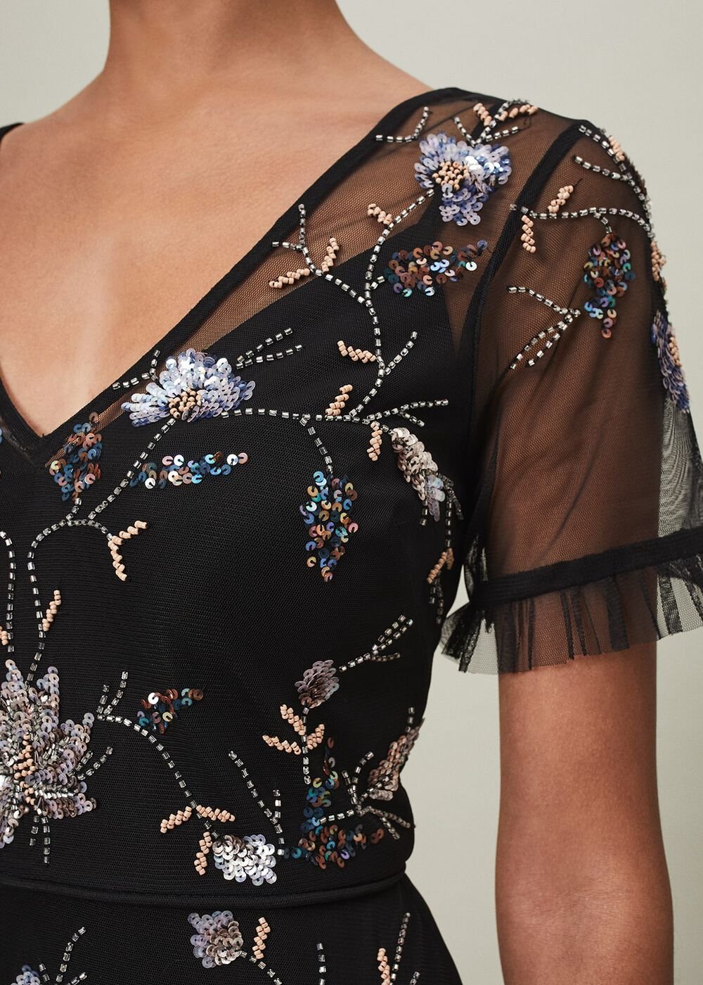 Sierra Sequin Floral Dress - Black