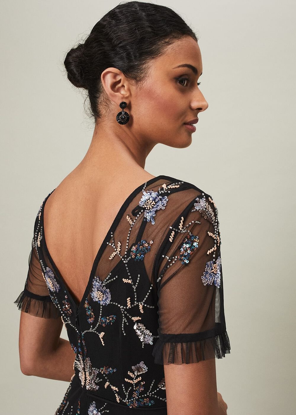 Sierra Sequin Floral Dress - Black