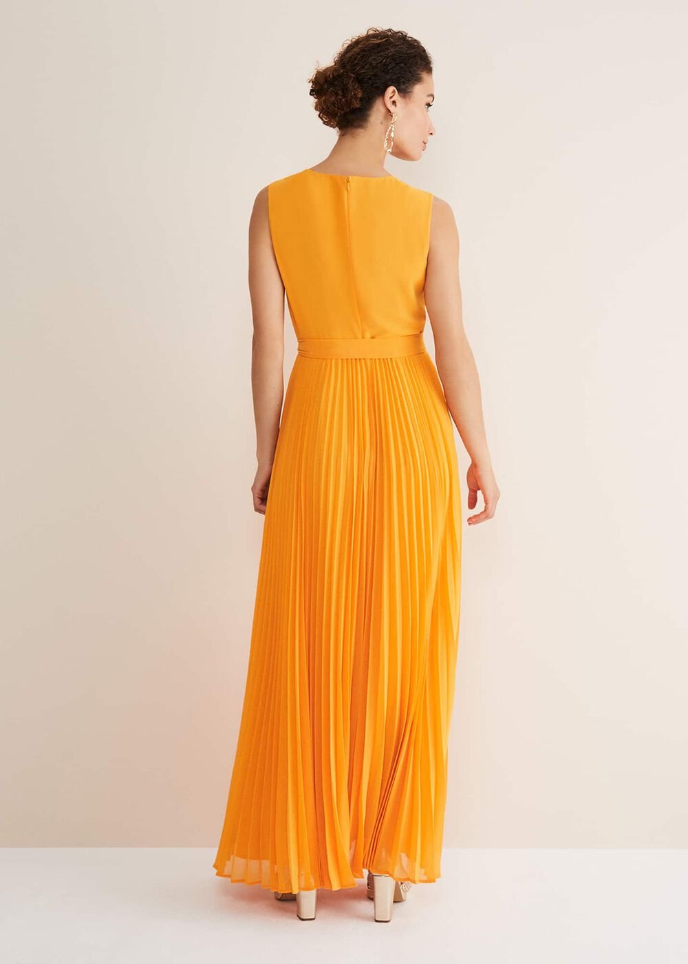 Mollie Pleat Maxi Dress - Bright Orange