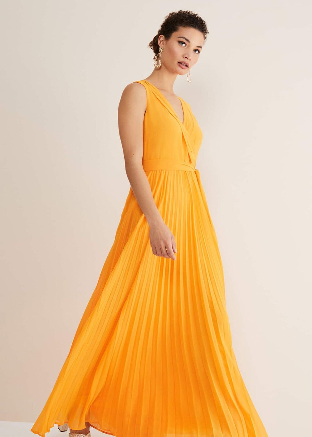 Mollie Pleat Maxi Dress - Bright Orange