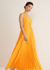Mollie Pleat Maxi Dress - Bright Orange