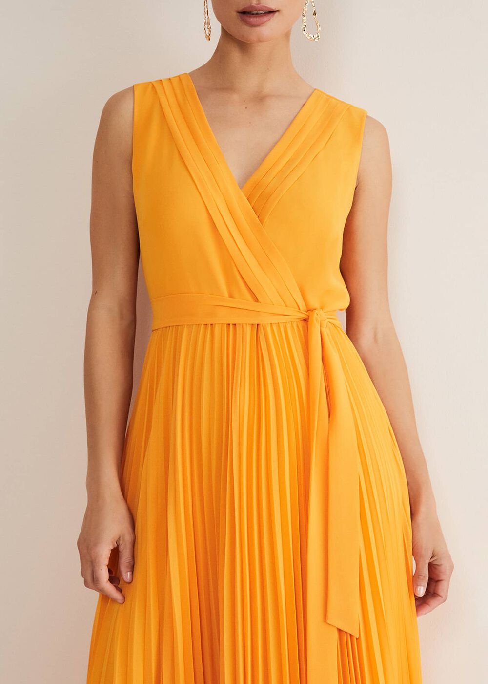 Mollie Pleat Maxi Dress - Bright Orange