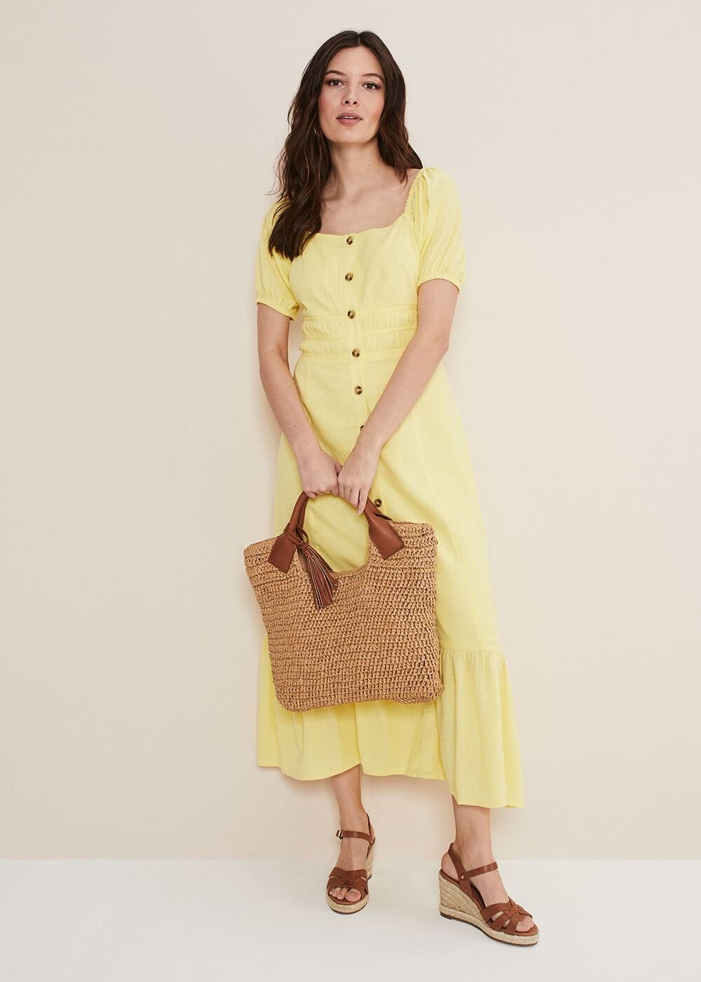 Maribella Linen Midi Dress - Lemon