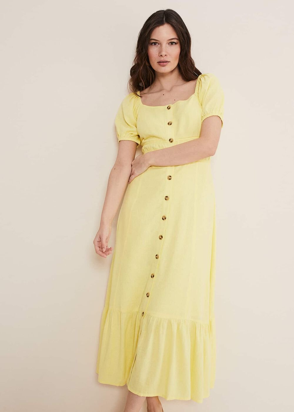 Maribella Linen Midi Dress - Lemon
