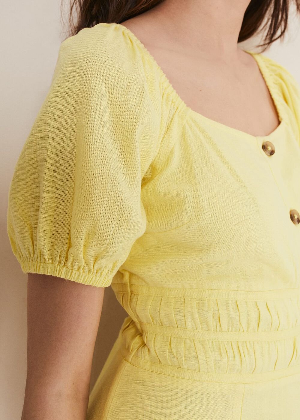 Maribella Linen Midi Dress - Lemon