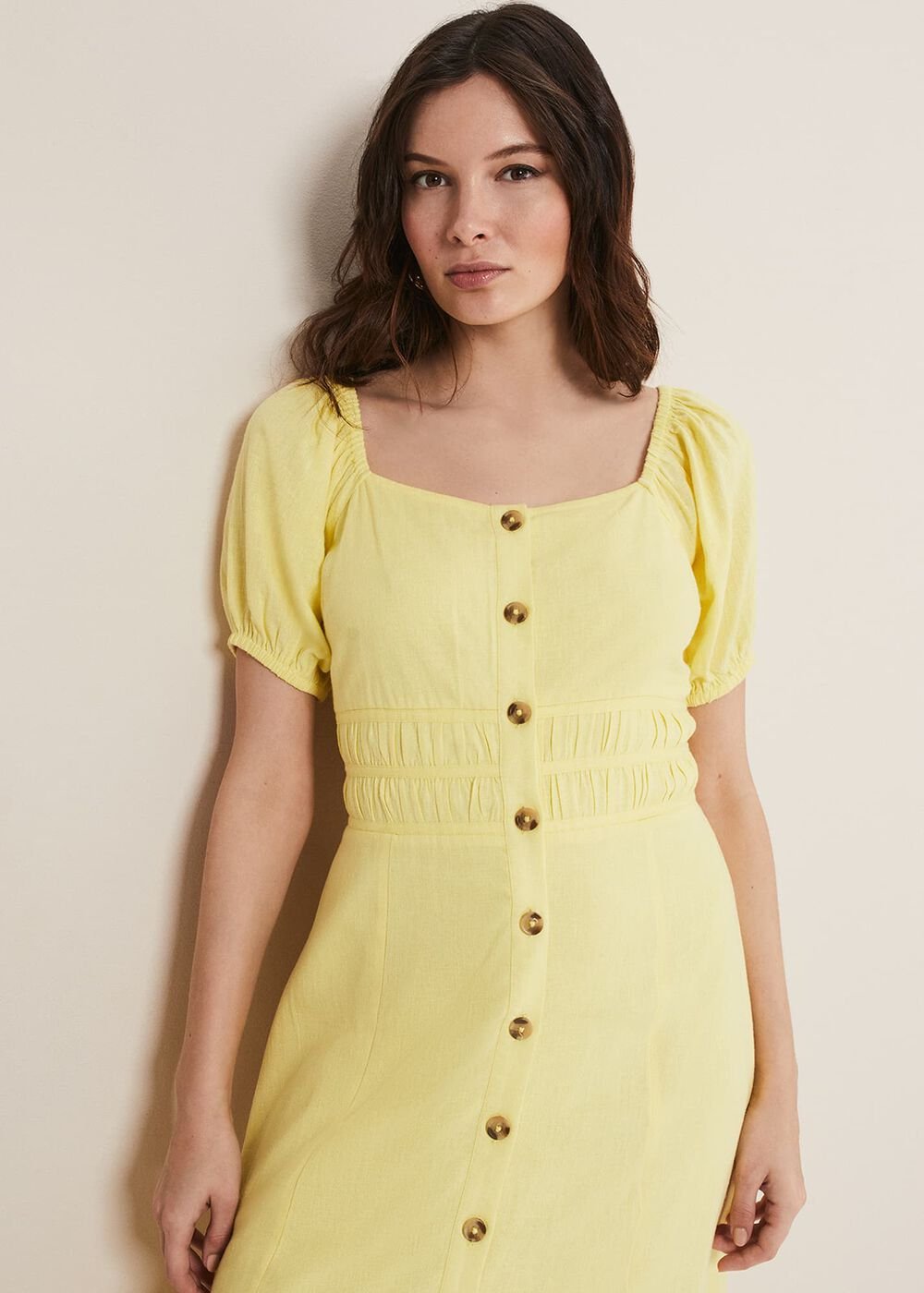 Maribella Linen Midi Dress - Lemon