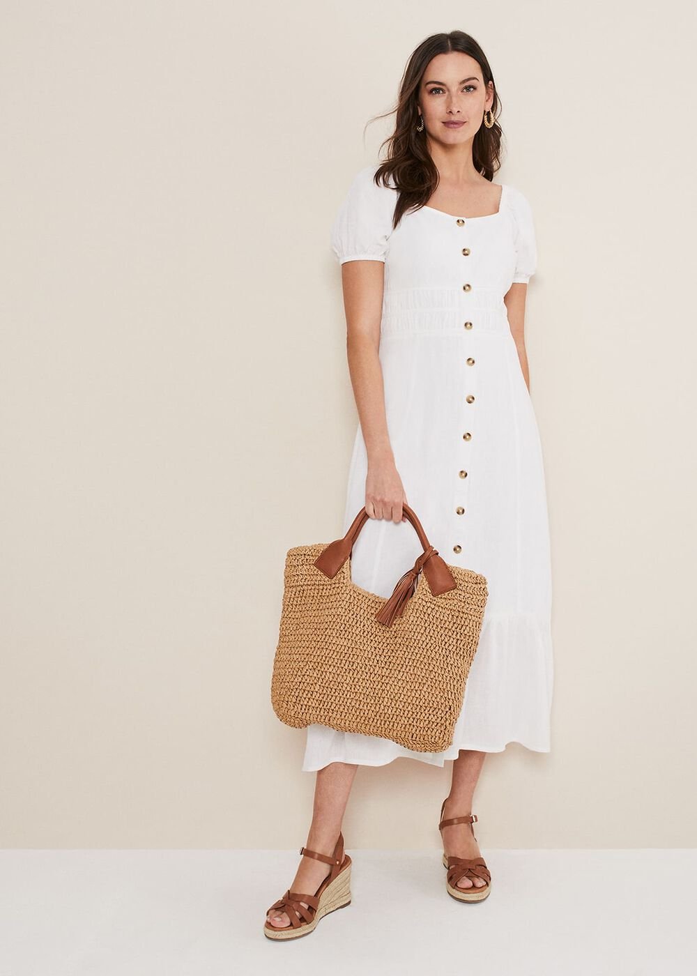 Maribella Linen Midi Dress - White