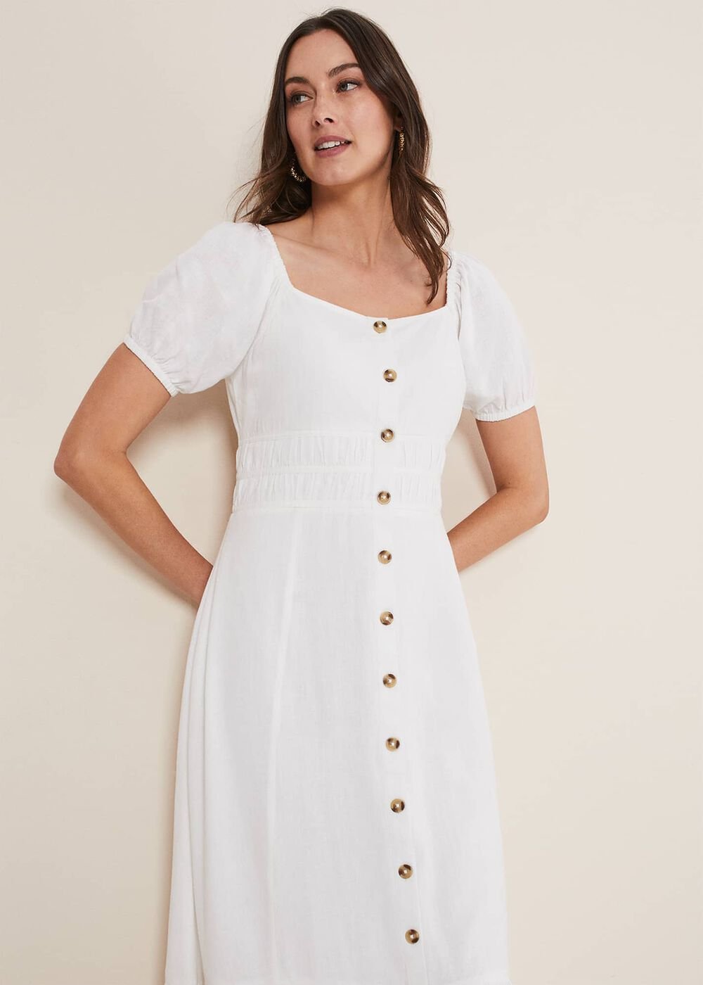 Maribella Linen Midi Dress - White