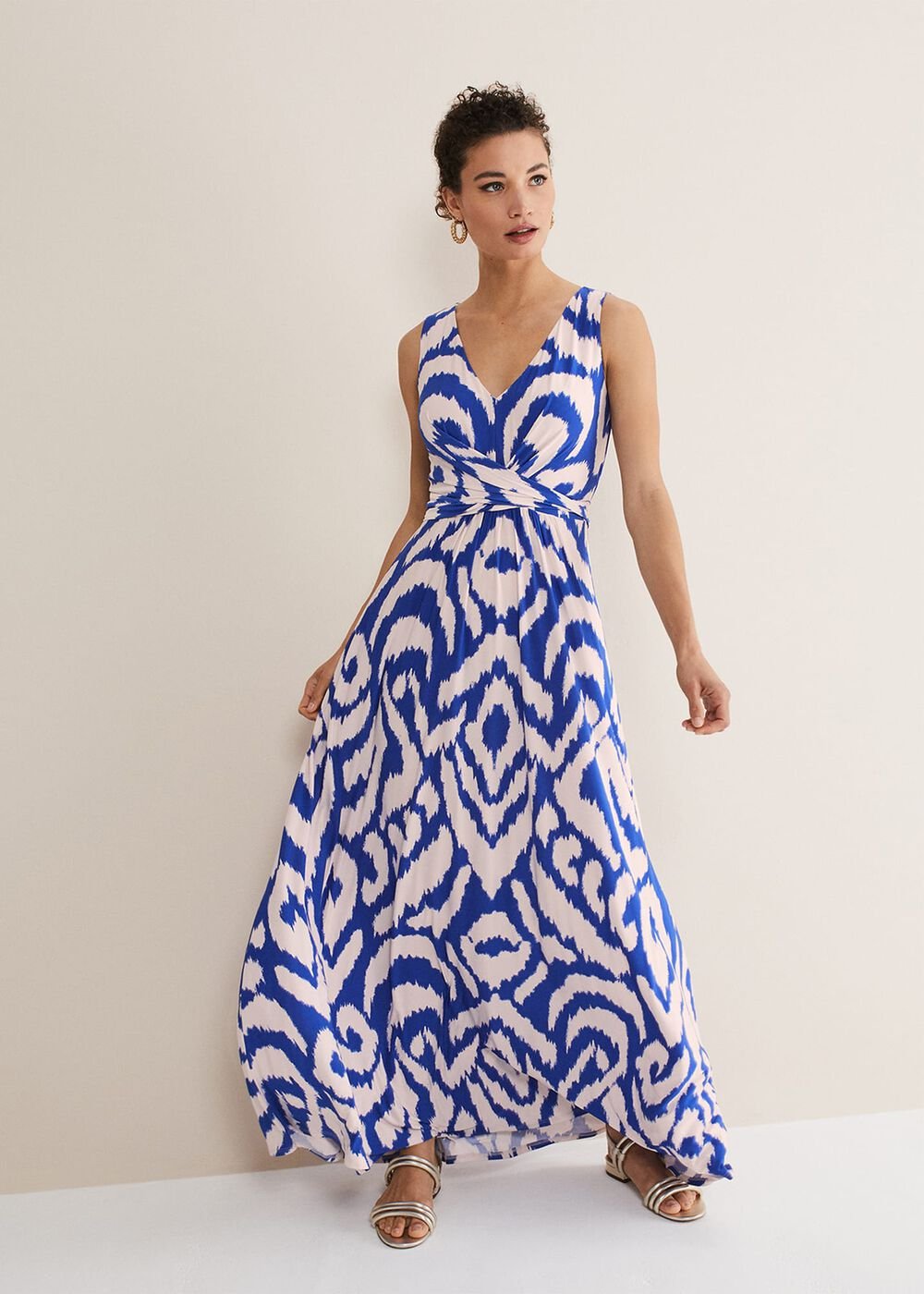 Artemis Jersey Print Maxi Dress - Azure Blue/Cream