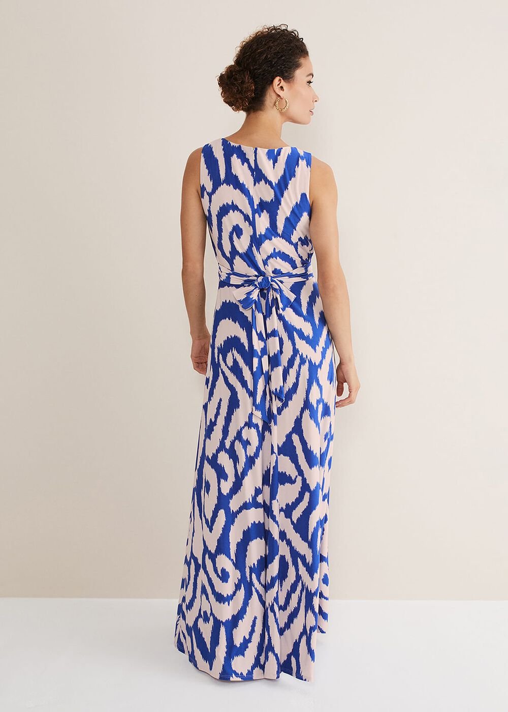 Artemis Jersey Print Maxi Dress - Azure Blue/Cream