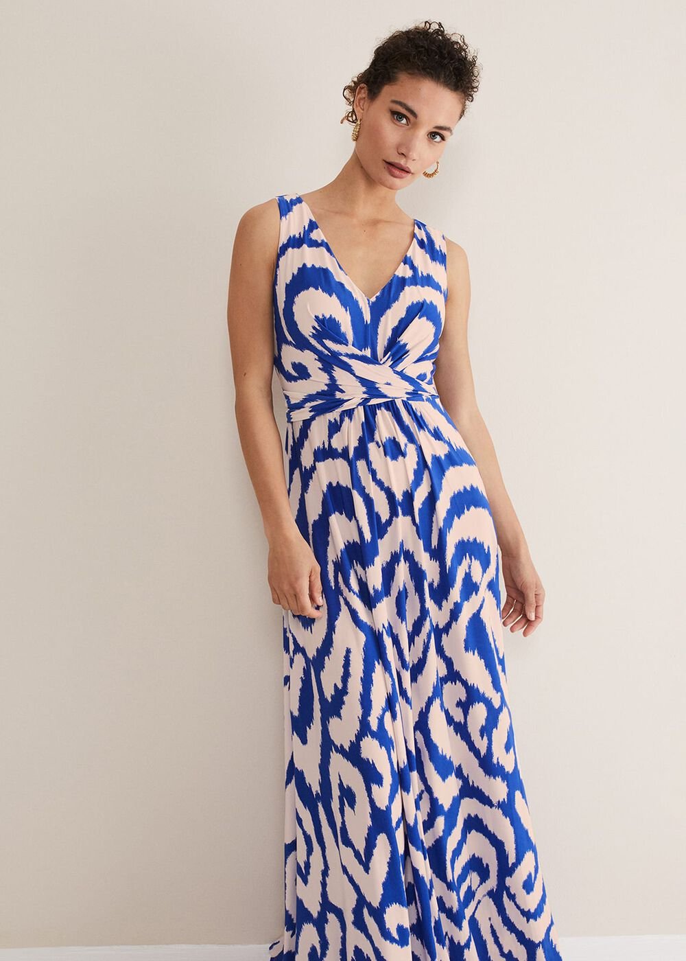 Artemis Jersey Print Maxi Dress - Azure Blue/Cream
