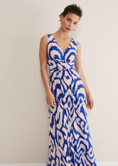 Artemis Jersey Print Maxi Dress - Azure Blue/Cream