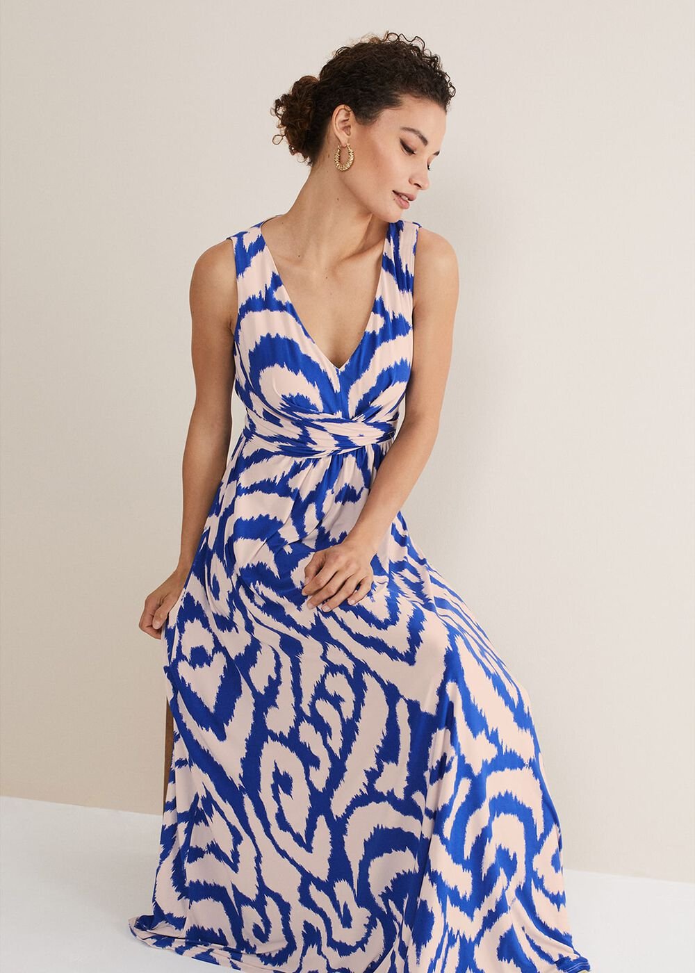 Artemis Jersey Print Maxi Dress - Azure Blue/Cream
