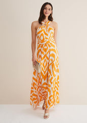 Maude Printed Jersey Maxi Dress - Orange/Cream