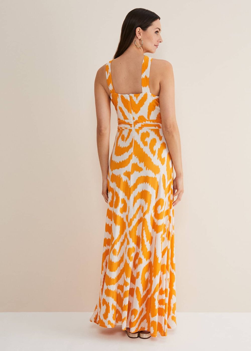 Maude Printed Jersey Maxi Dress - Orange/Cream