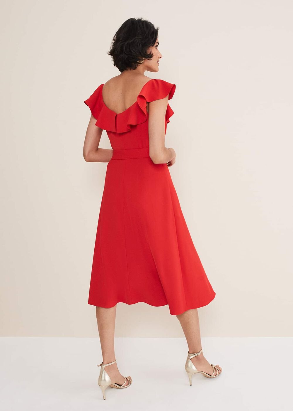 Tatiana Ruffle Wrap Midi Dress - Red