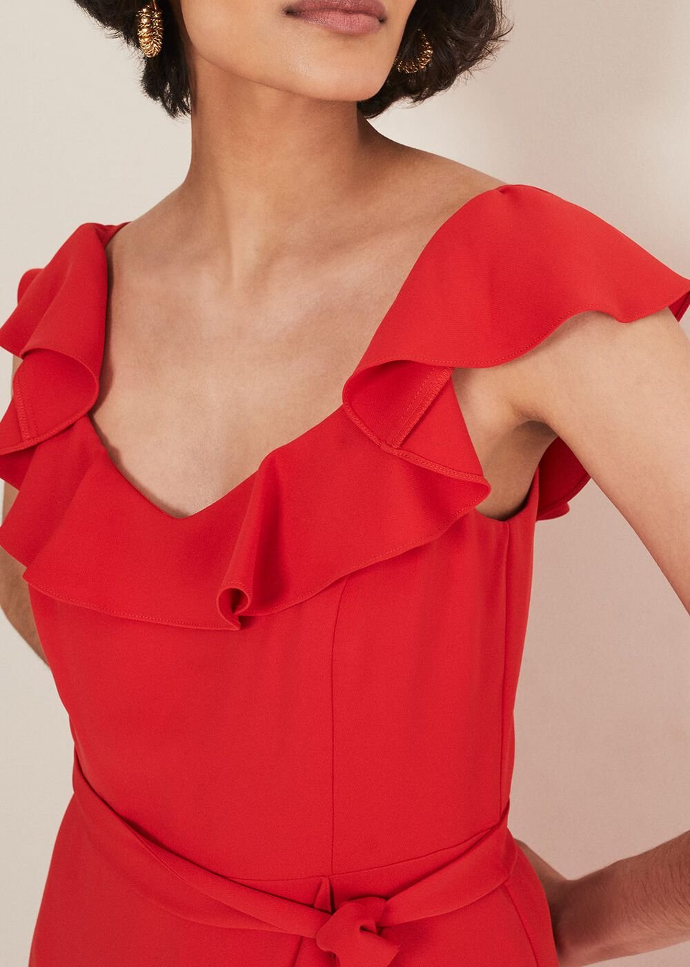 Tatiana Ruffle Wrap Midi Dress - Red