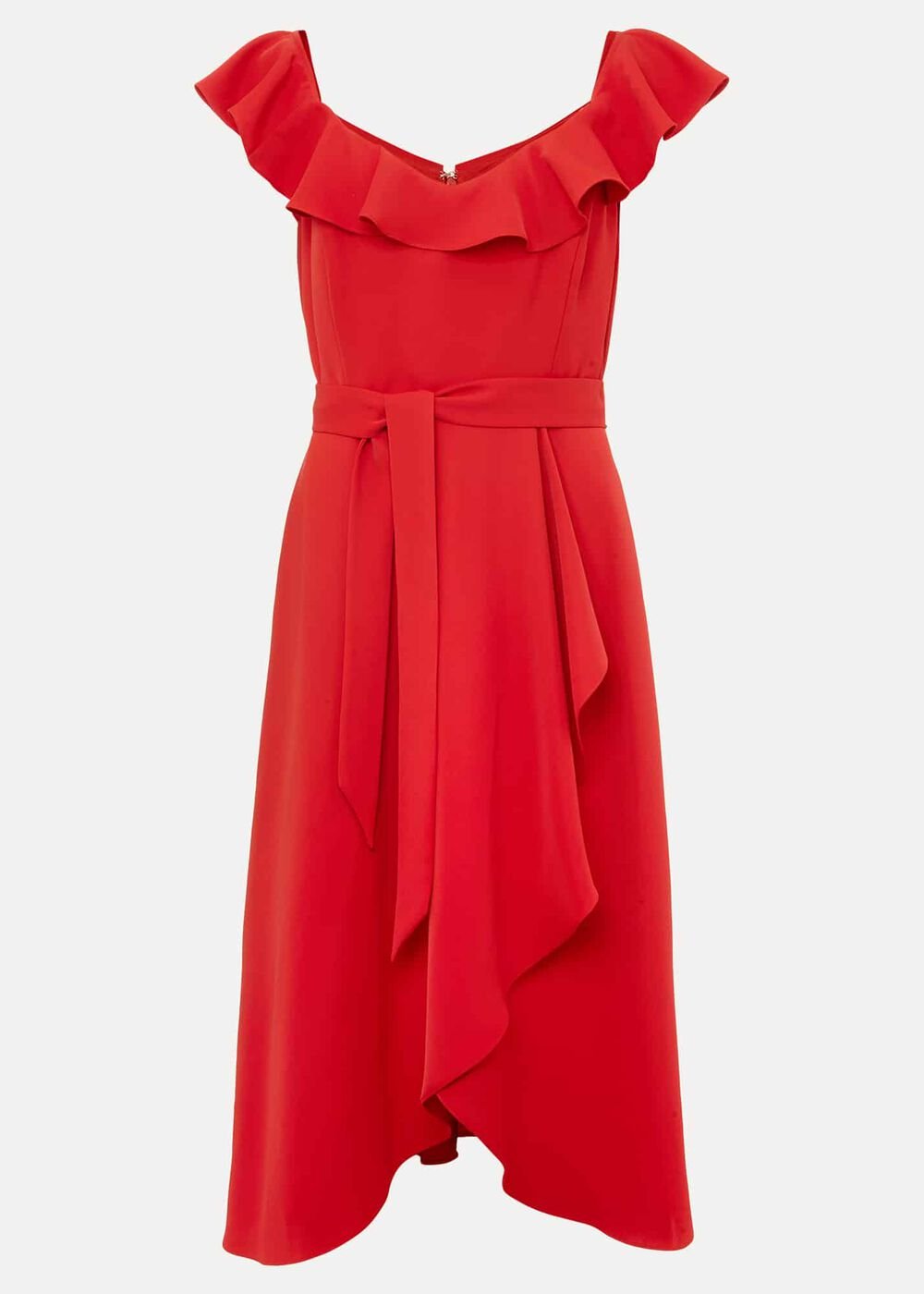 Tatiana Ruffle Wrap Midi Dress - Red