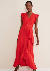 Phoebe Frill Maxi Dress - Fire