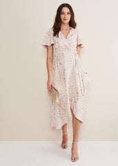 Julissa Gold Foil Wrap Dress - Cameo/Rose Gold