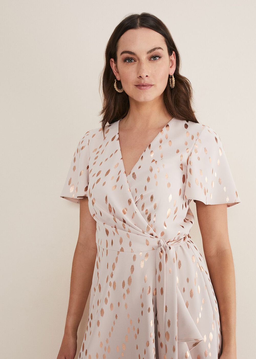 Julissa Gold Foil Wrap Dress - Cameo/Rose Gold