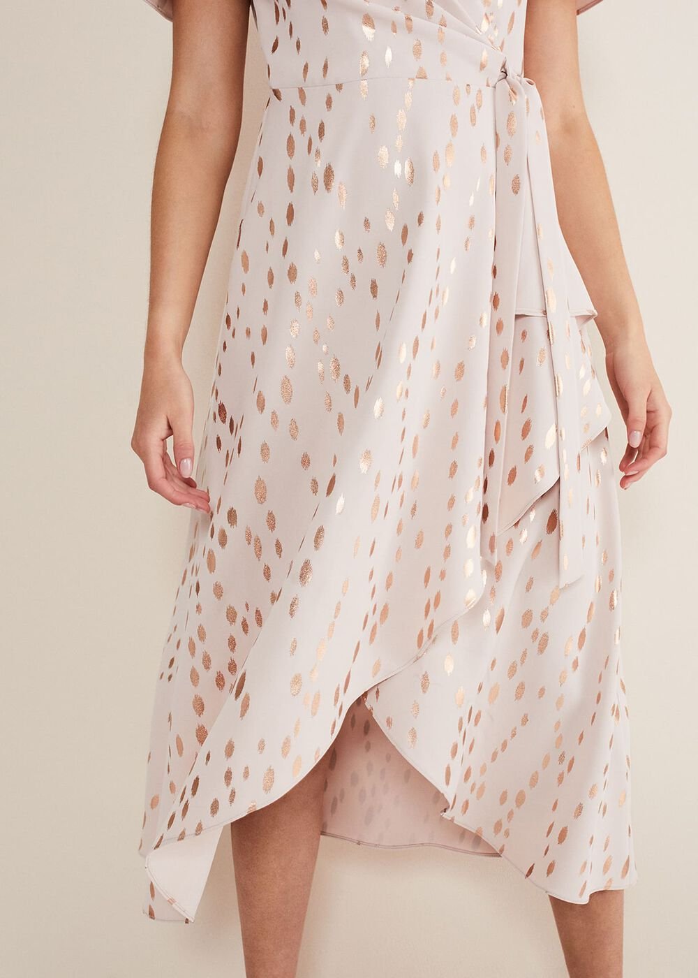 Julissa Gold Foil Wrap Dress - Cameo/Rose Gold