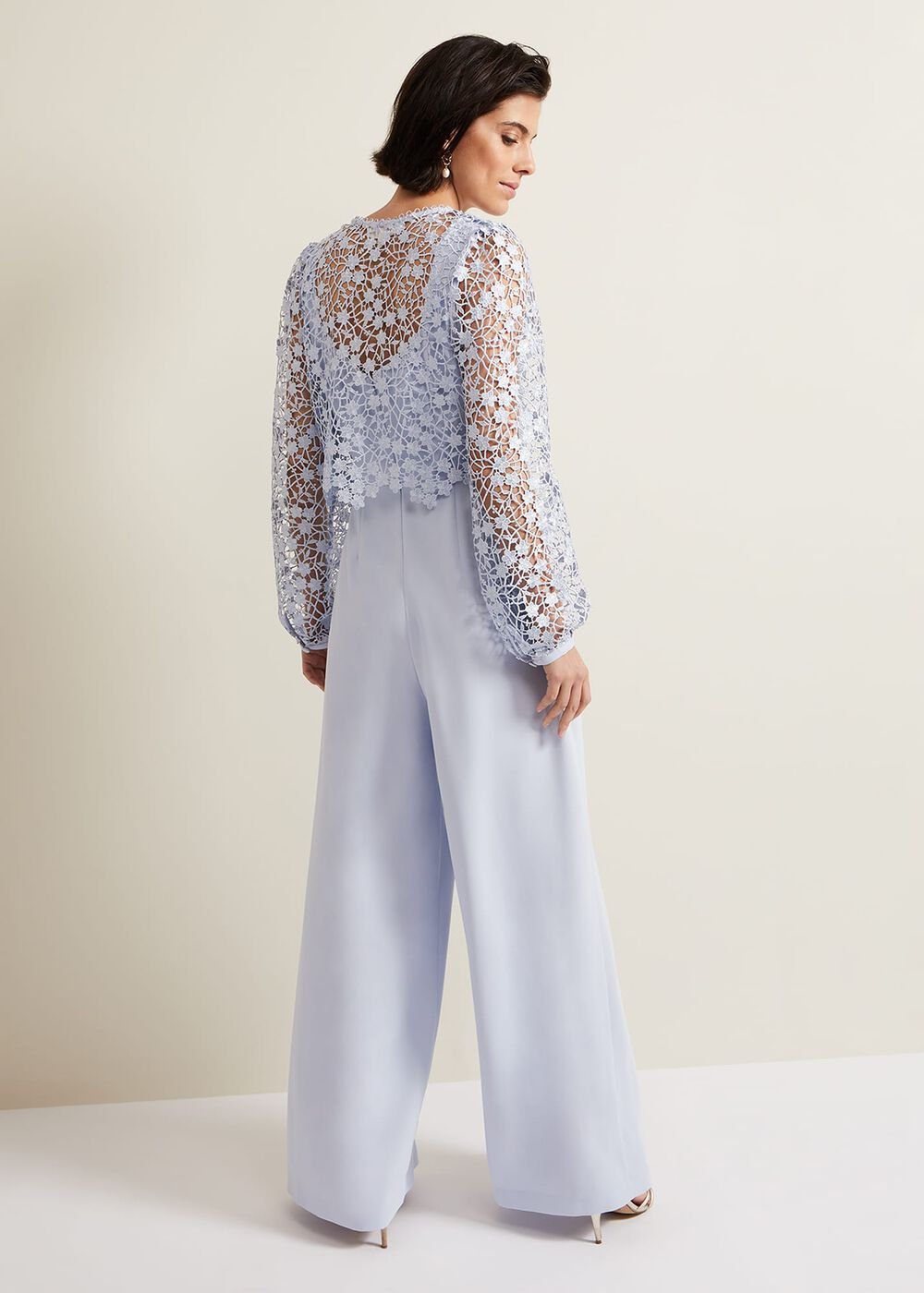Mariposa Cream Lace Jumpsuit - Cornflower