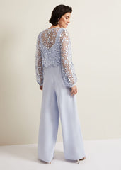 Mariposa Cream Lace Jumpsuit - Cornflower