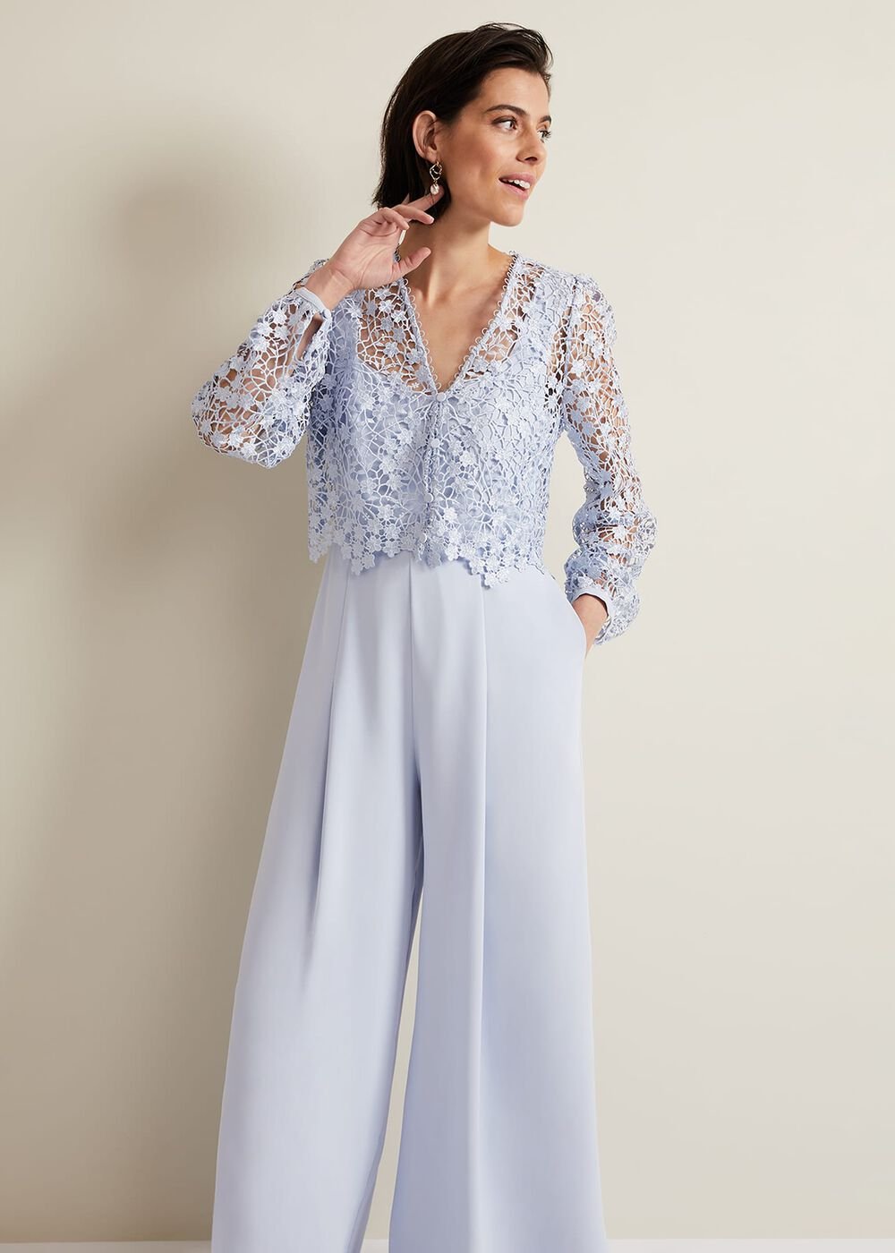 Mariposa Cream Lace Jumpsuit - Cornflower