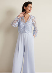 Mariposa Cream Lace Jumpsuit - Cornflower