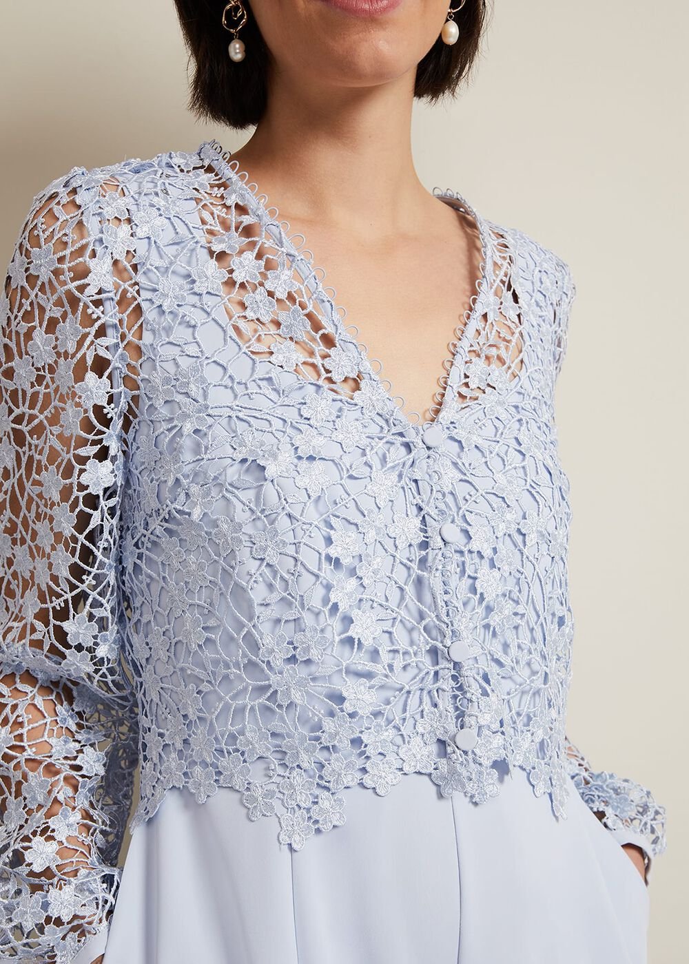 Mariposa Cream Lace Jumpsuit - Cornflower