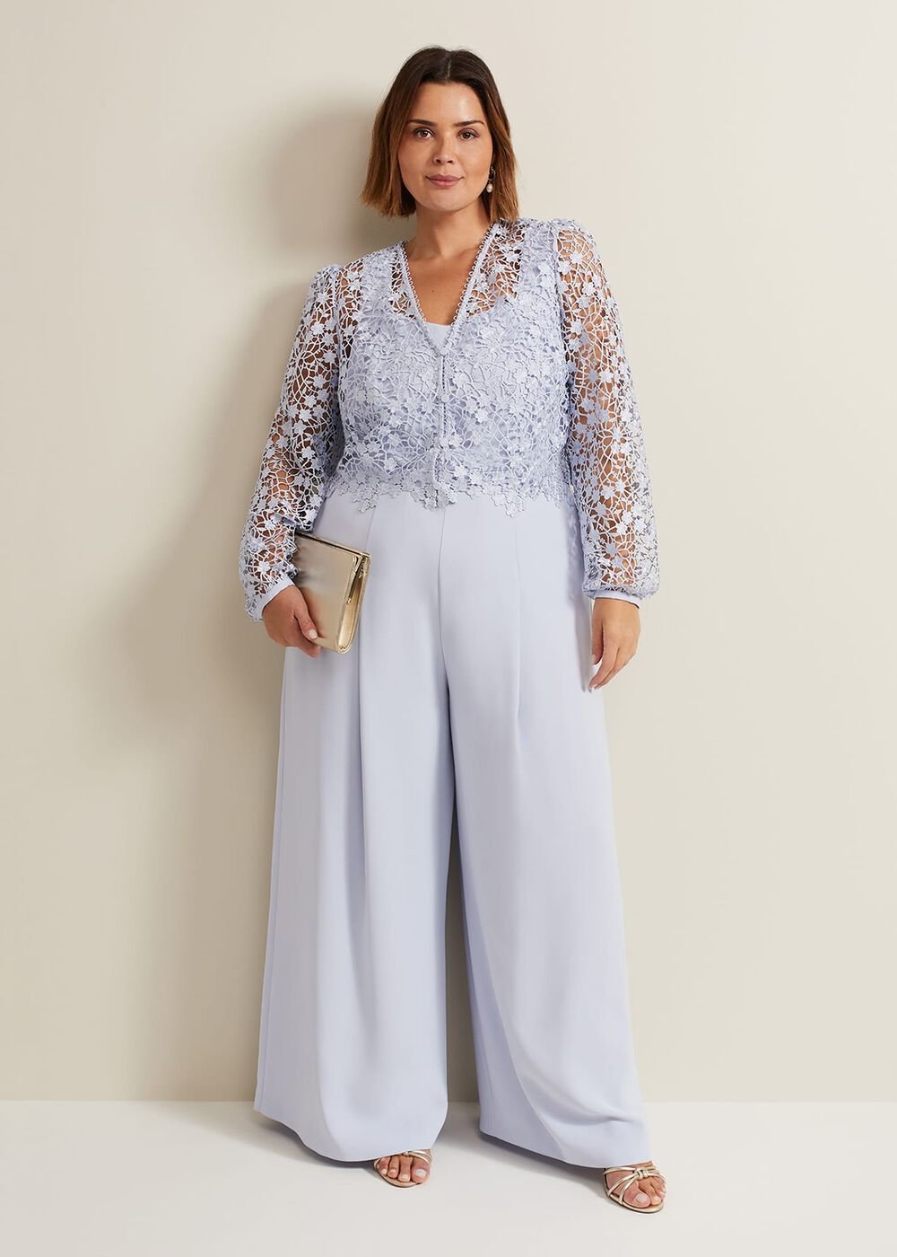 Mariposa Cream Lace Jumpsuit - Cornflower