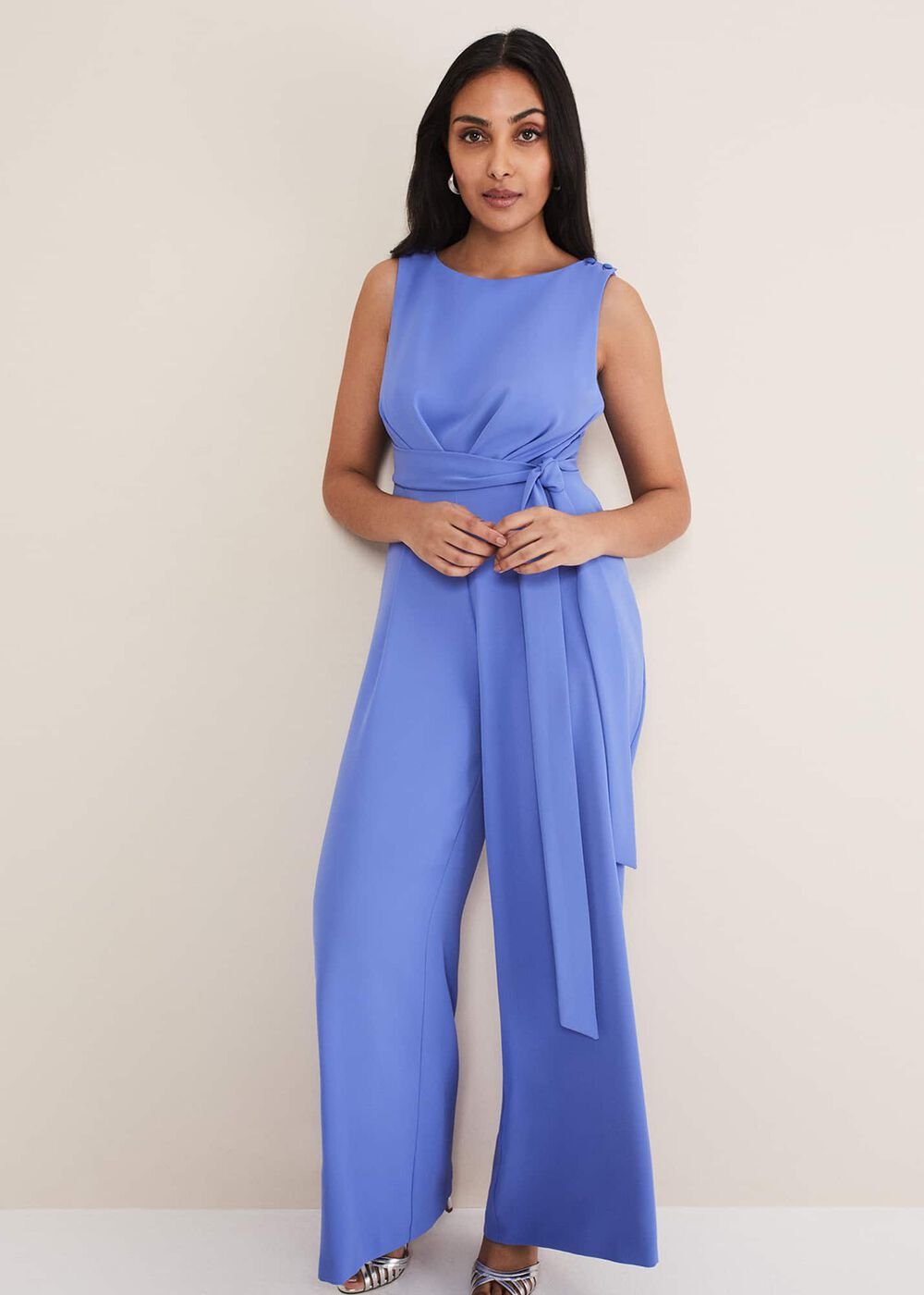 Petite Elaina Blue Wide Leg Jumpsuit - Foxglove Blue