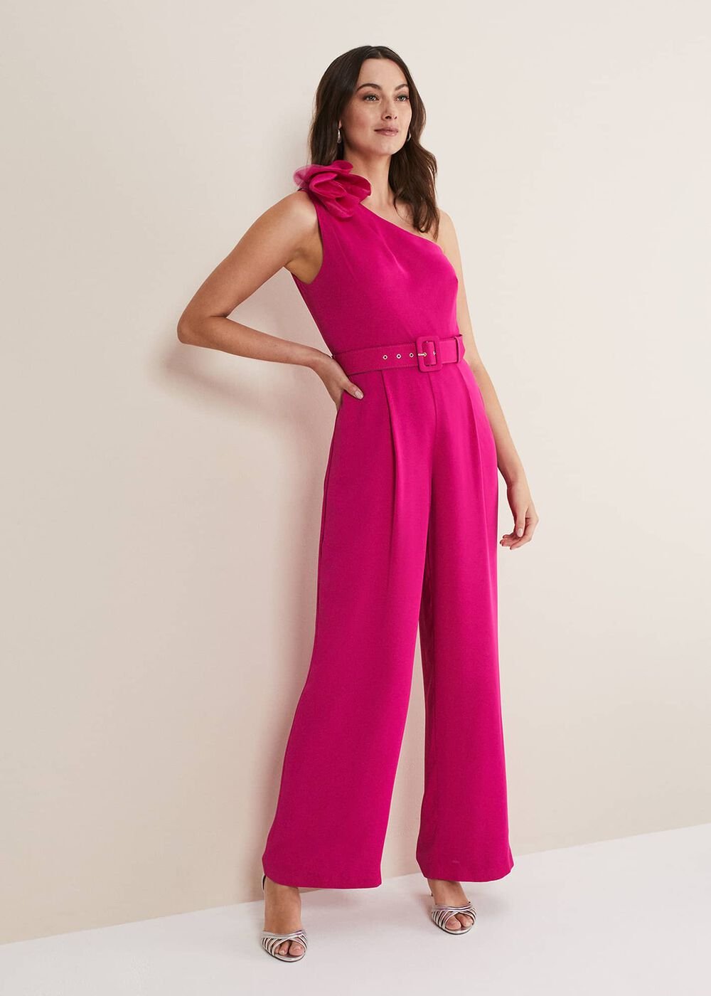Luisa One Shoulder Jumpsuit - Magenta Pink