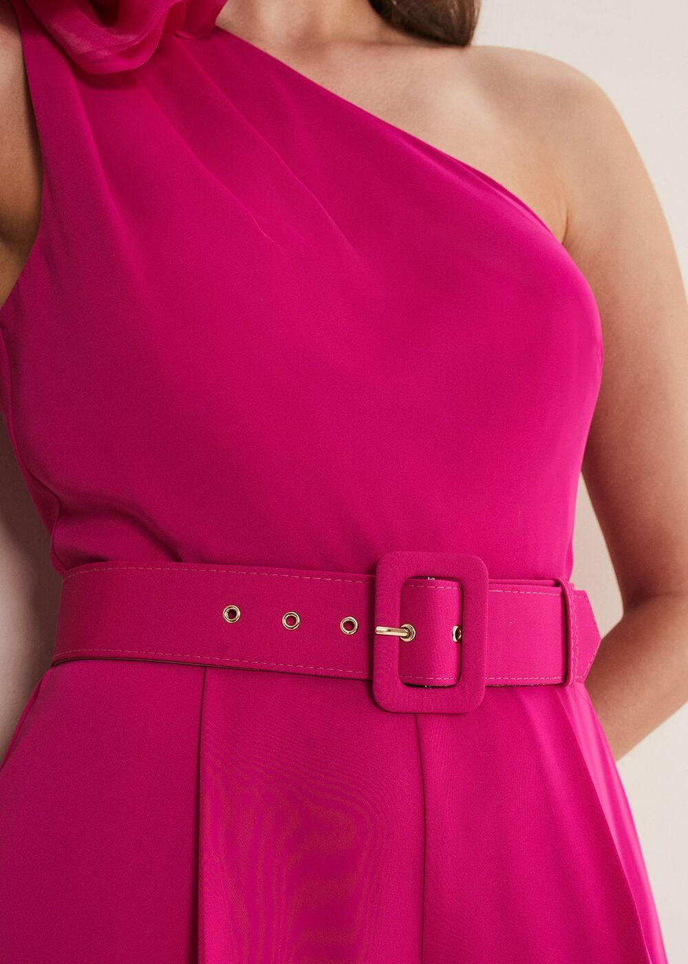 Luisa One Shoulder Jumpsuit - Magenta Pink