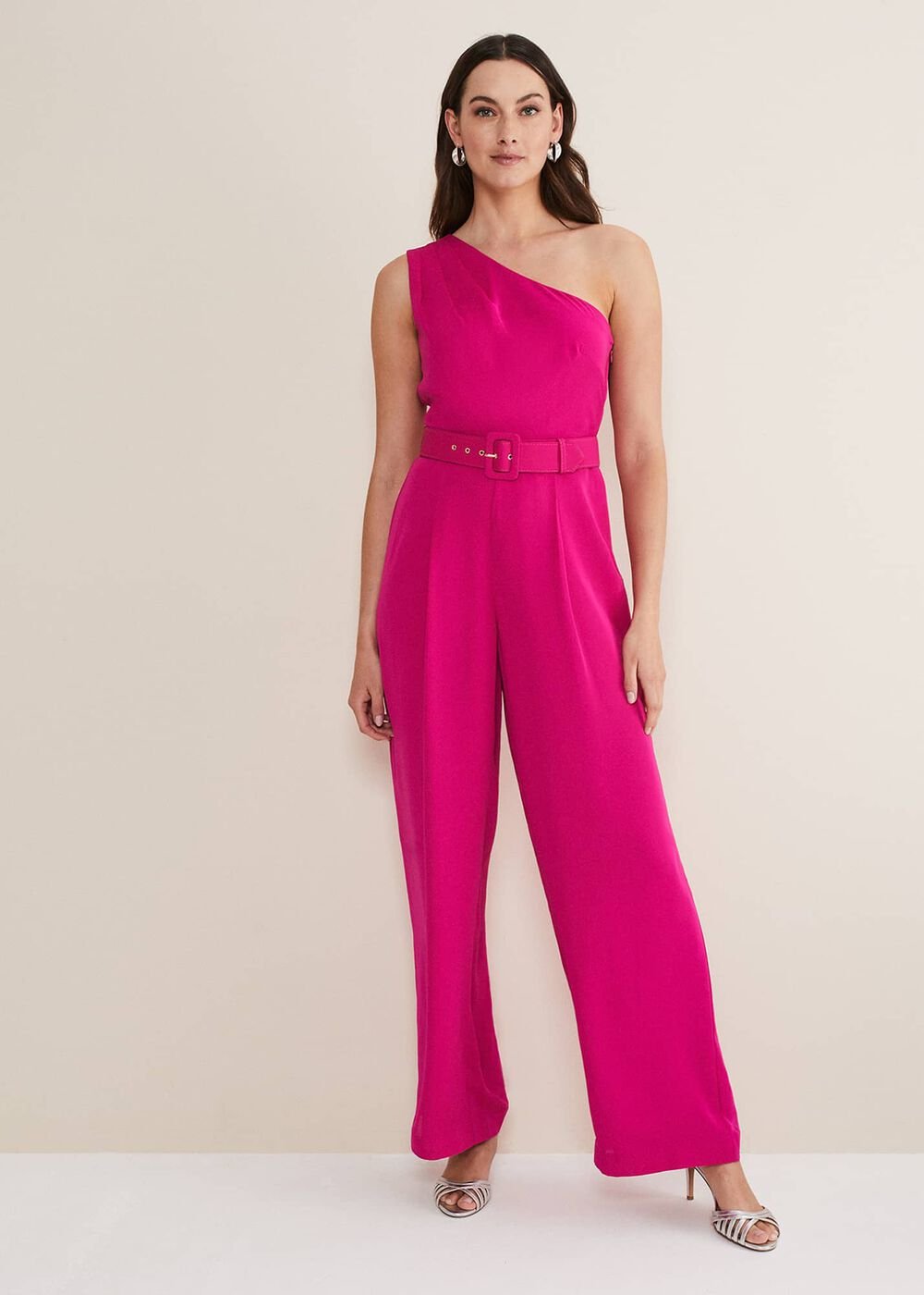Luisa One Shoulder Jumpsuit - Magenta Pink