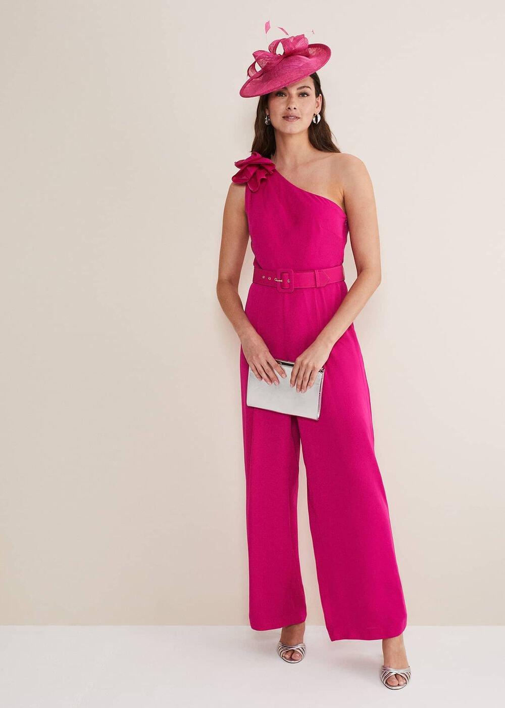 Luisa One Shoulder Jumpsuit - Magenta Pink