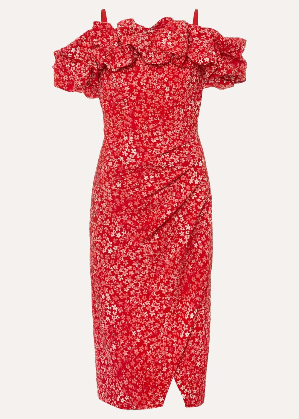 Senita Off Shoulder Ditsy Dress - Red/Multi