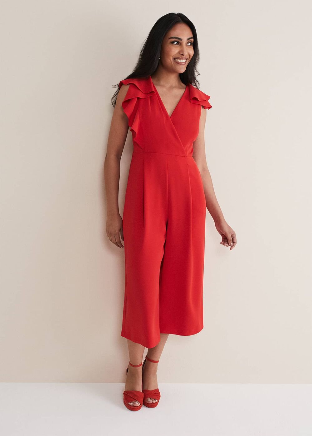 Petite Nicky Ruffle Jumpsuit - Fire