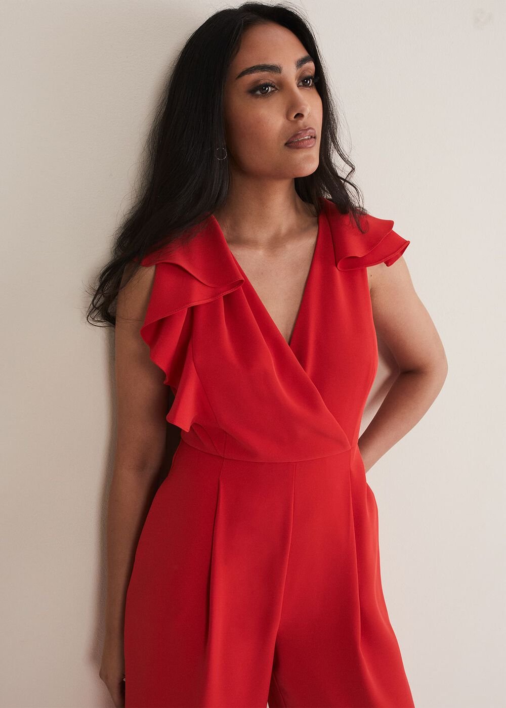 Petite Nicky Ruffle Jumpsuit - Fire