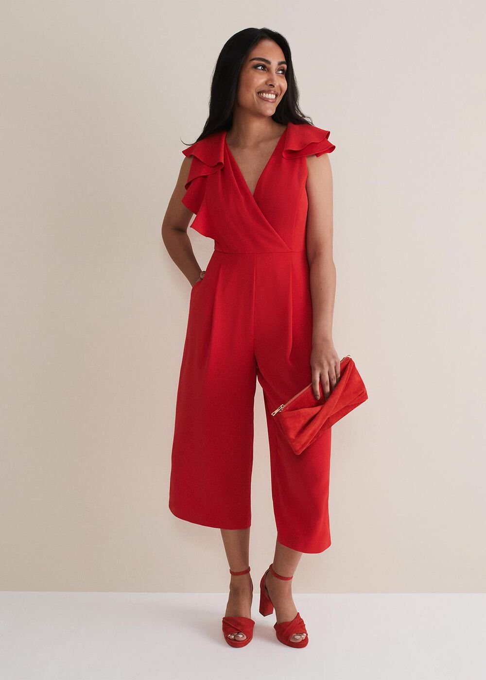 Petite Nicky Ruffle Jumpsuit - Fire