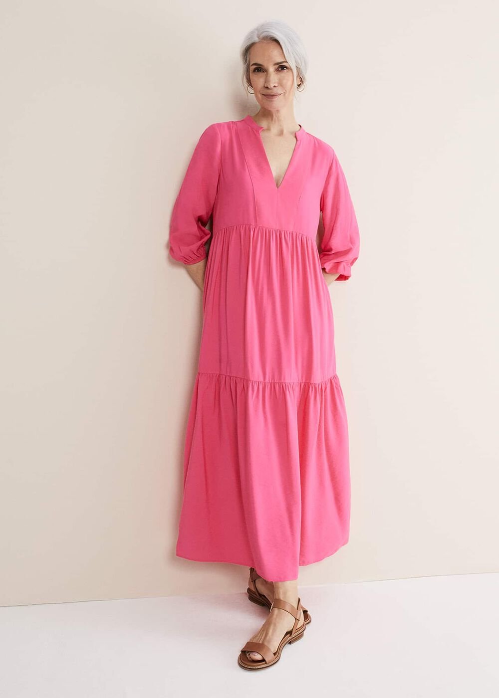 Jayde Tiered Midaxi Dress - Pink