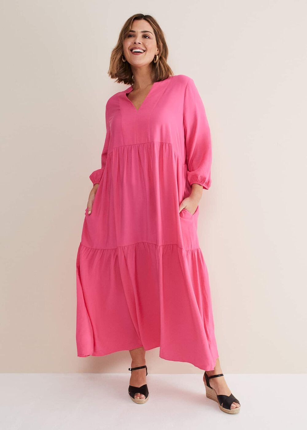 Jayde Tiered Midaxi Dress - Pink