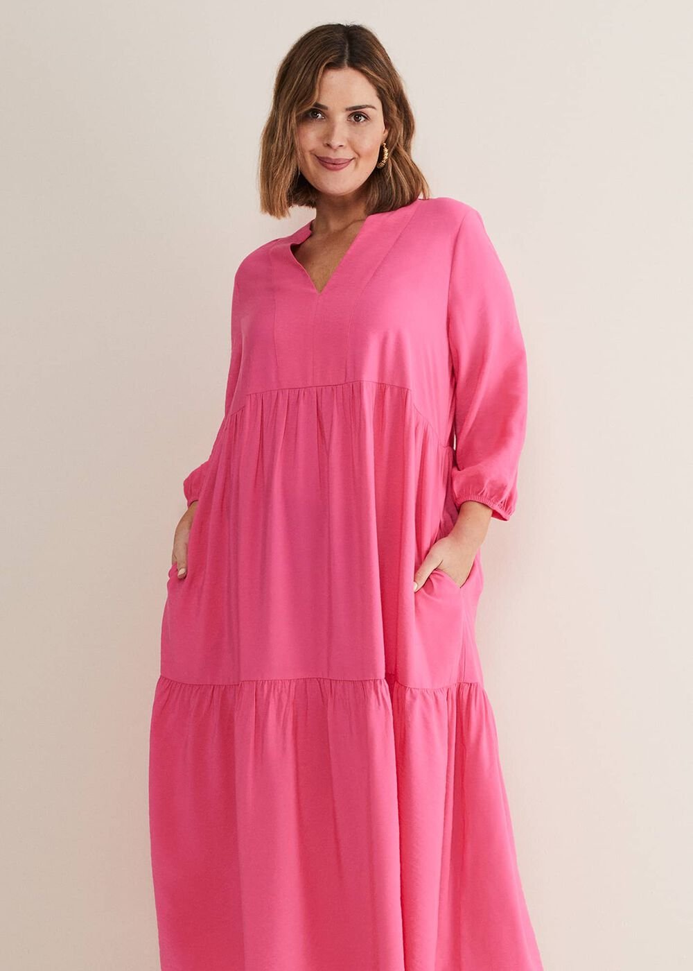 Jayde Tiered Midaxi Dress - Pink