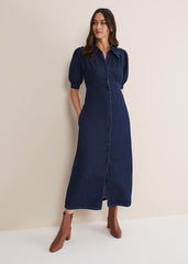 Cosette Denim Midaxi Dress - Dark Indigo