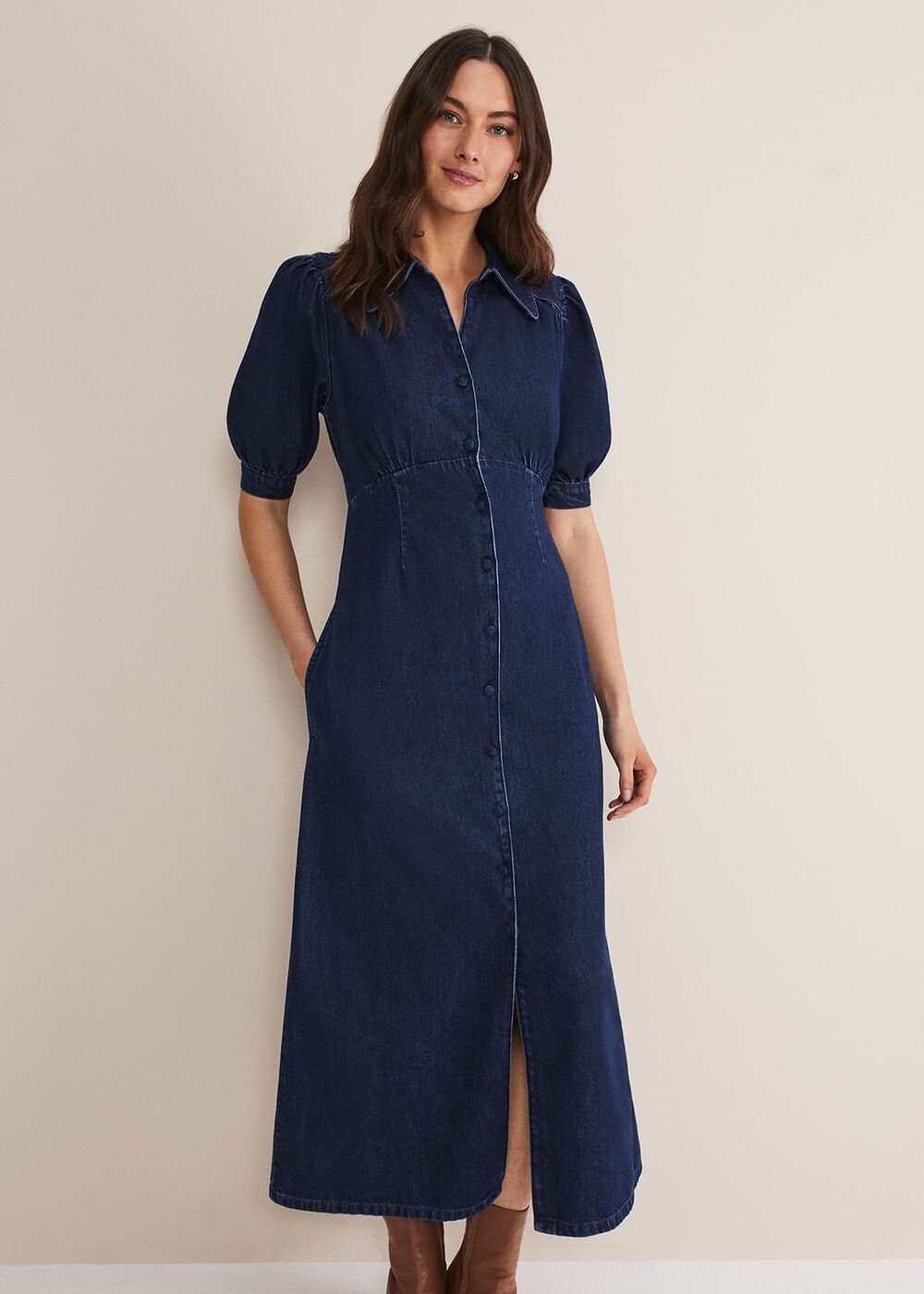 Cosette Denim Midaxi Dress - Dark Indigo