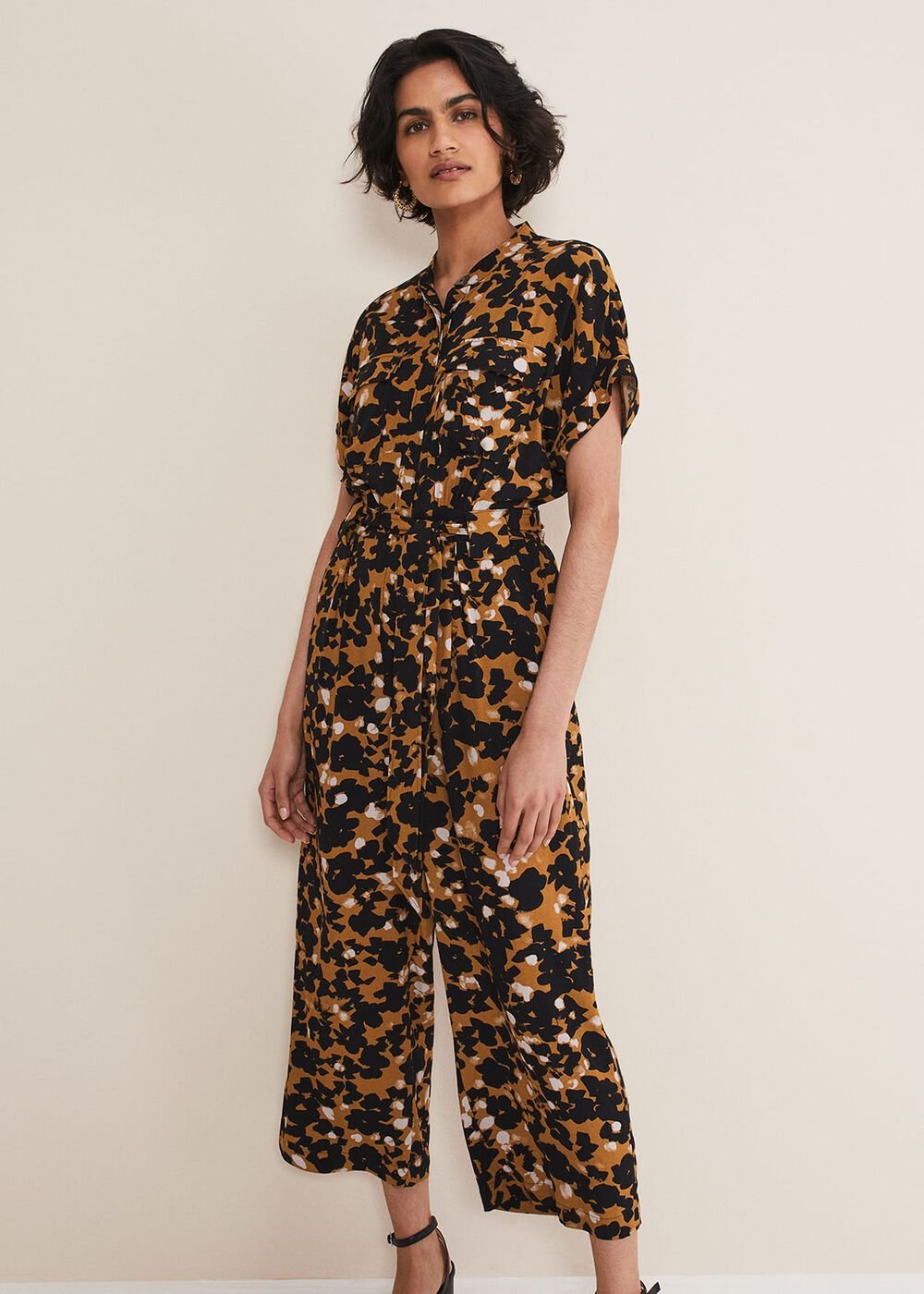 Nell Floral Wide Leg Jumpsuit - Neutral